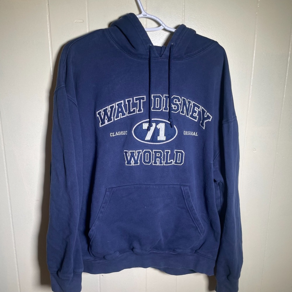 Walt Disney World Classic Original Embroidered Pullover Hoodie Navy Blue Size XL